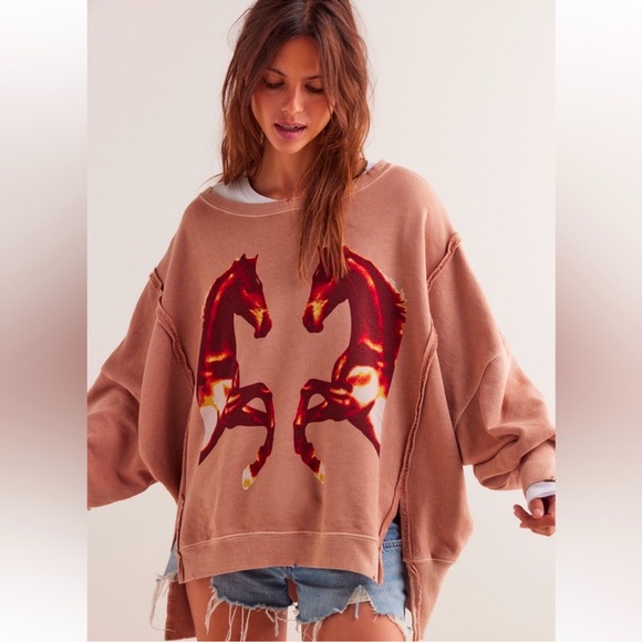 NEW Free People Graphic Camden Pullover Sweatshirt - Picture 5 of 7